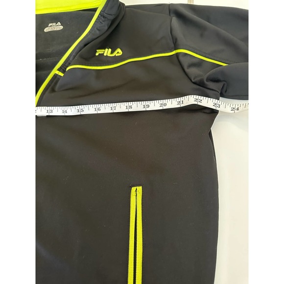 Women M Fila black jacket neon green yellow edge zipper workout - Picture 6 of 13